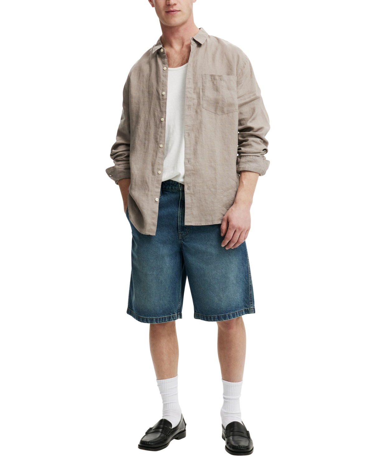 COTTON ON MEN'S LINEN LONG SLEEVE SHIRT 