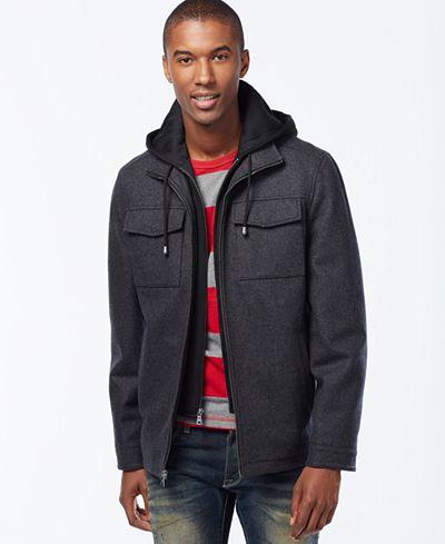 INC International Concepts Hooded Wool-Blend Jacket, Only at Macy's