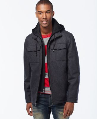 INC International Concepts Hooded Wool-Blend Jacket, Only at Macy's ...