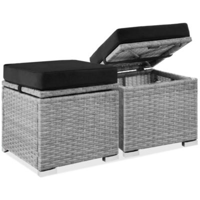Set of 2 Wicker Ottomans, Multipurpose Furniture w/ Removable Cushions, Steel Frame