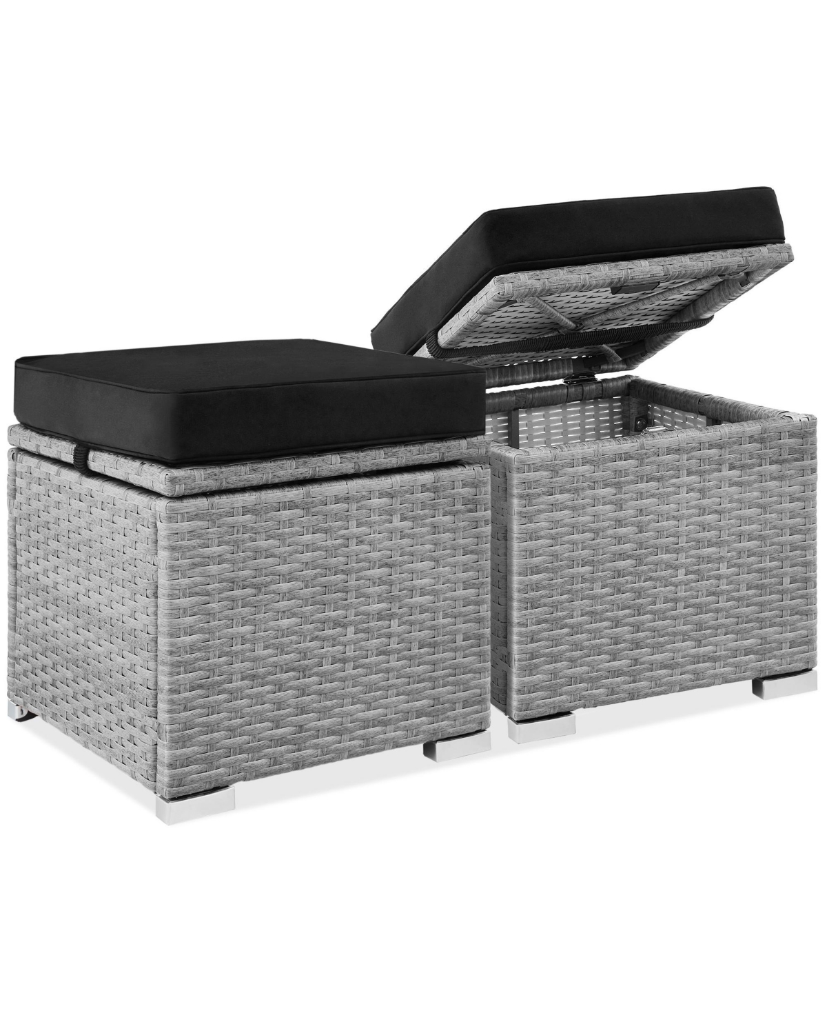 Best Choice Products Set of 2 Wicker Ottomans, Multipurpose Furniture w/ Removable Cushions, Steel Frame -black