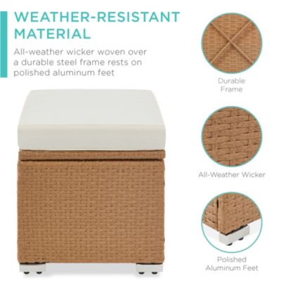 Set of 2 Wicker Ottomans, Multipurpose Furniture w/ Removable Cushions, Steel Frame