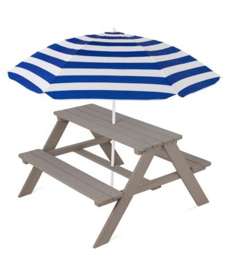 Kids Wooden Picnic Table, Outdoor Activity Table w/ Adjustable Umbrella, Seats