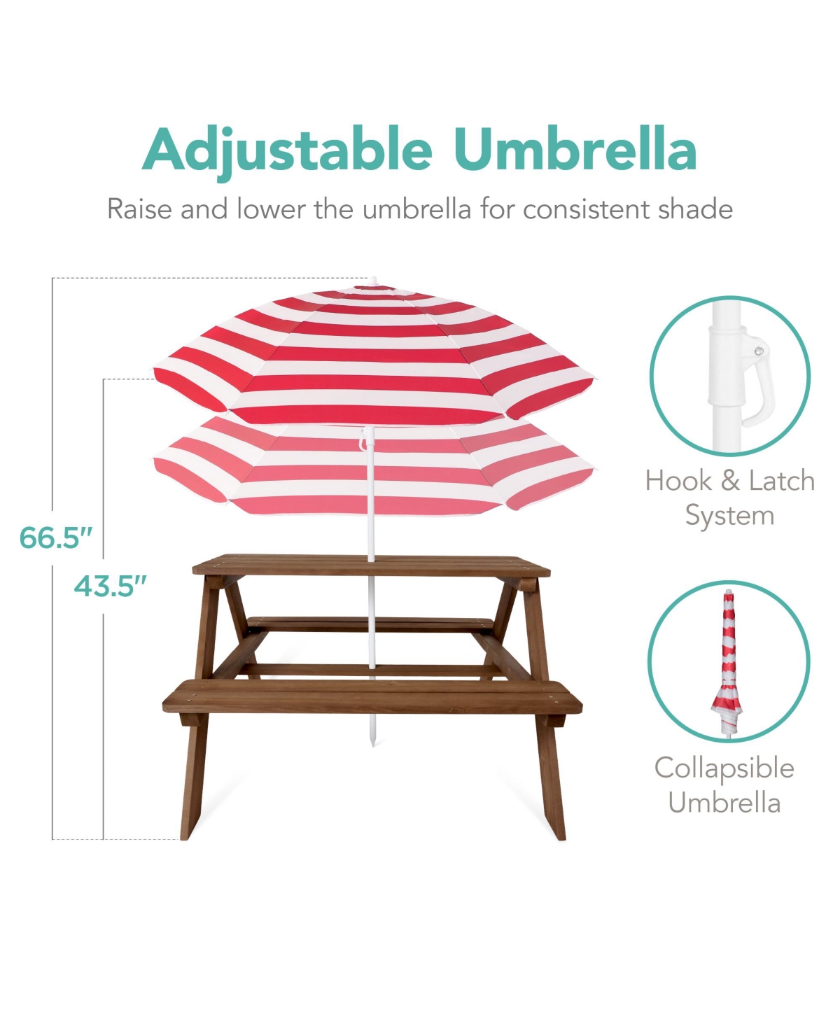 Best Choice Products Kids Wooden Picnic Table, Outdoor Activity Table w/ Adjustable Umbrella, Seats -red