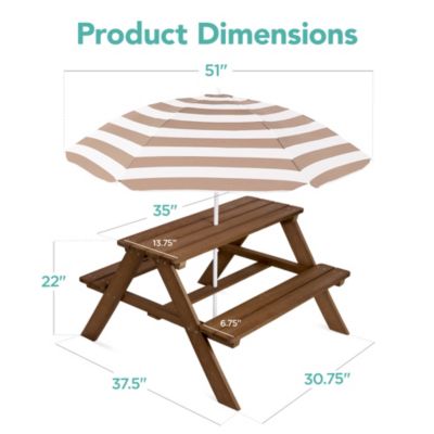 Kids Wooden Picnic Table, Outdoor Activity Table w/ Adjustable Umbrella, Seats