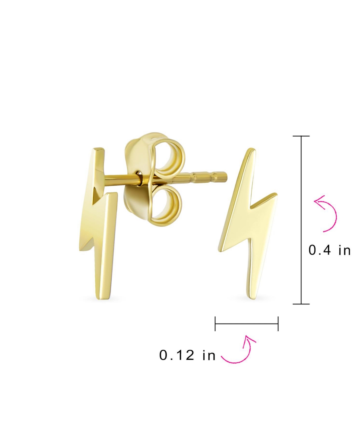 Bling Jewelry Teeny Tiny Minimalist Real 14K YellowCartilage Ear Lobe Piercing Daith Geometric Zig Zag Flash Lightning Bolt Stud Earrings for Wo
