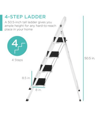 4-Step Portable Folding Steel Ladder w/ Hand Rail, Wide Platform Steps, 330lbs Capacity
