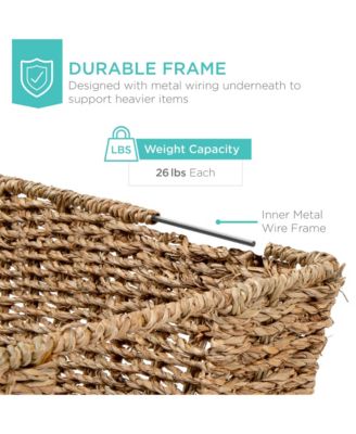 Set of 4 Multipurpose Stackable Seagrass Storage Laundry Organizer Baskets w/ Handles