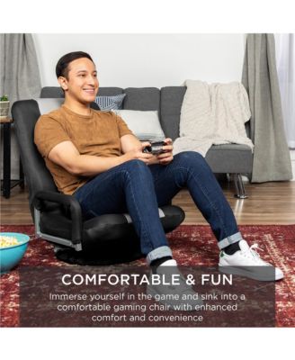 360-Degree Swivel Gaming Floor Chair w/ Armrest Handles, Foldable Adjustable Back