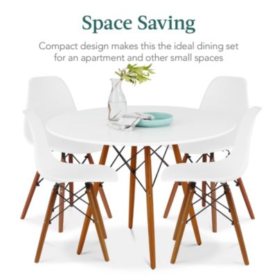 5-Piece Compact Mid-Century Modern Dining Set w/ 4 Chairs, Wooden Legs