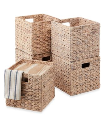 12x12in Hyacinth Baskets, Set of 5 Multipurpose Collapsible Organizers w/ Inserts