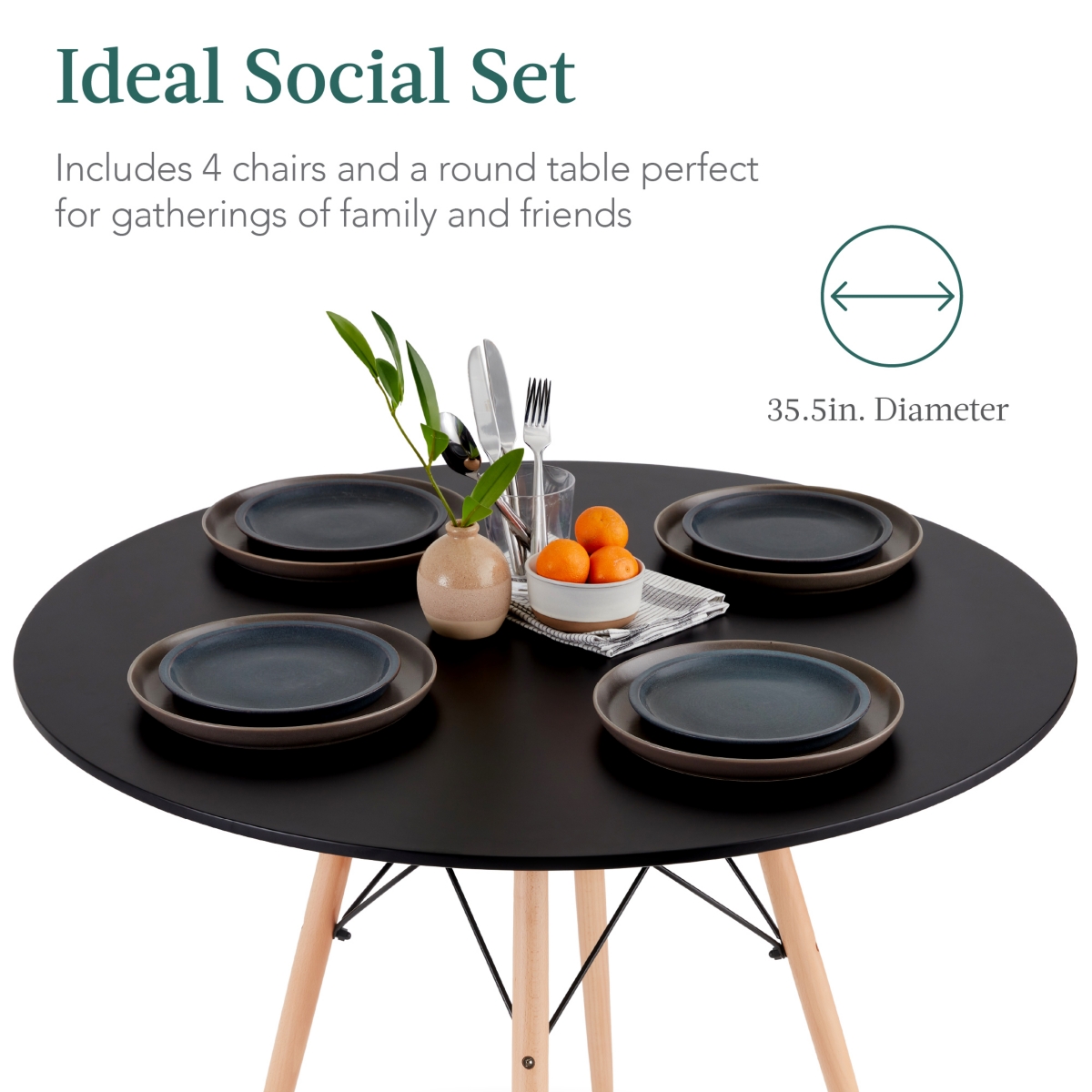 Best Choice Products 5-Piece Compact Mid-Century Modern Dining Set w/ 4 Chairs, Wooden Legs -oak