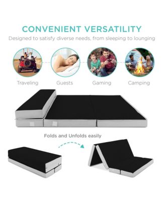 4in Thick Folding Portable Onyx Black Mattress Topper w/ Carry Case, Washable Cover