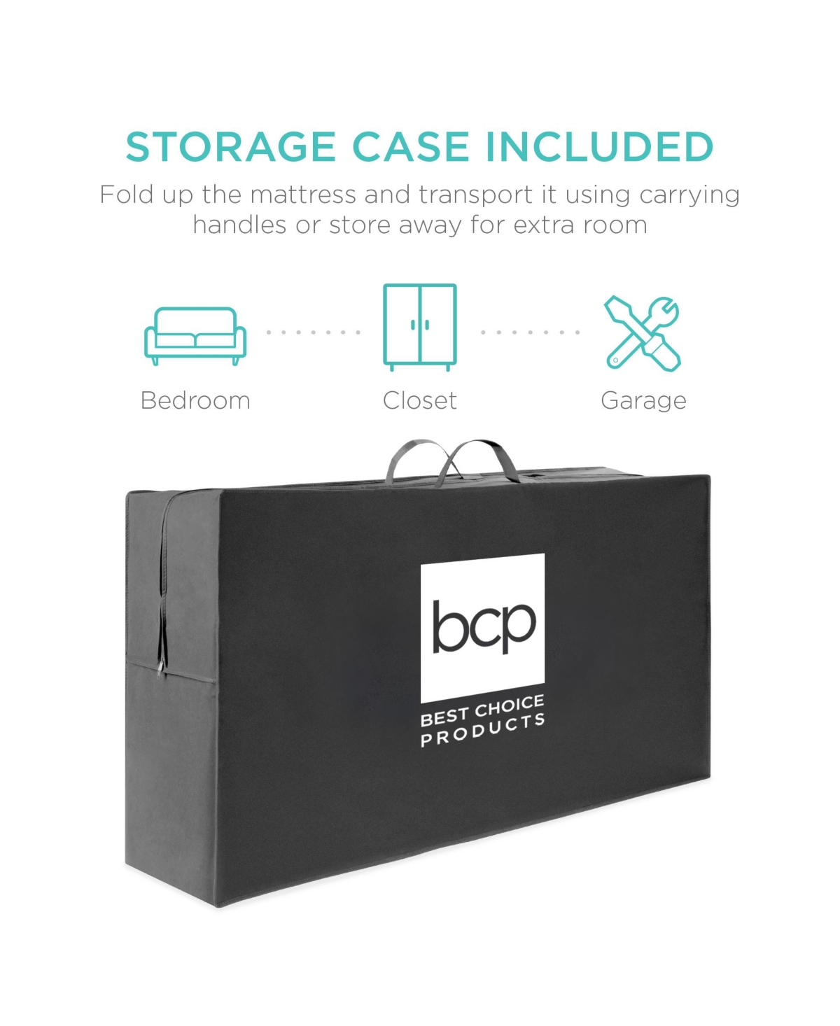 Best Choice Products 4in Thick Folding Portable Onyx Black Mattress Topper w/ Carry Case