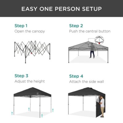 10x10Ft Easy Setup Pop-Up Canopy Tent with Side Wall, 1-Button Push, and Carrying Case