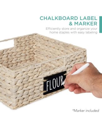 Set of 4 13-Inch Woven Water Hyacinth Pantry Baskets with Chalkboard Label and Chalk Marker