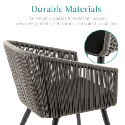 Set of 2 Indoor Outdoor Patio Dining Chairs Woven Wicker Seating Set 250lb Capacity - Gray/Black