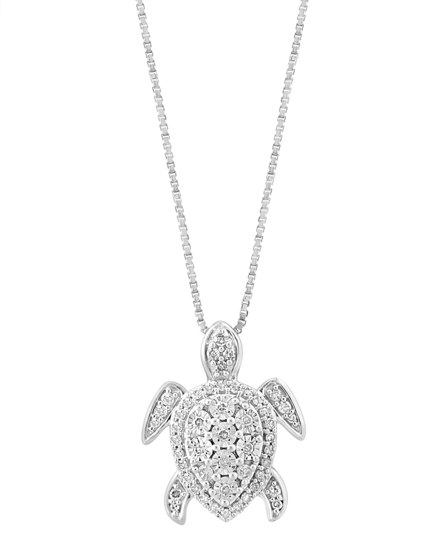 EFFY® Diamond Sea Turtle 18" Pendant Necklace (1/4 ct. t.w.) in Sterling Silver