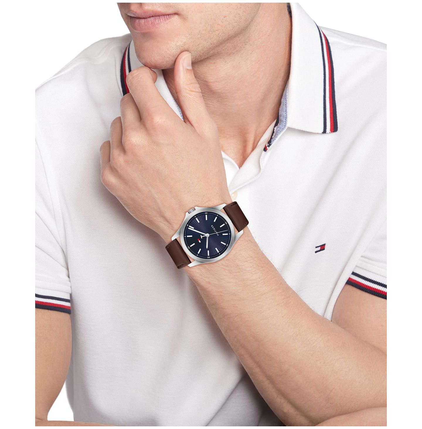Мужские часы Tommy Hilfiger Quartz Brown Leather Strap Watch 42mm — фото 4