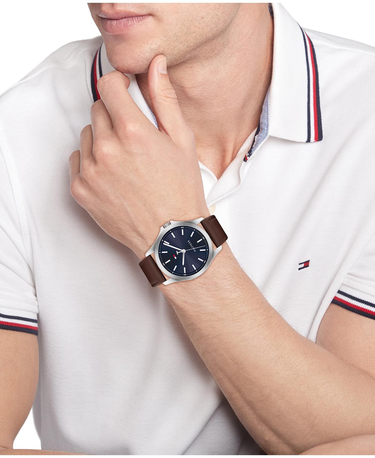 Tommy Hilfiger Men's Quartz Brown Leather Strap Watch 42mm In Brown