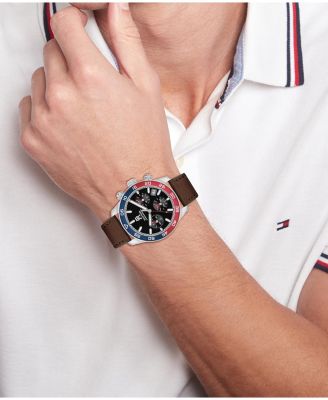 Men's Chronograph Brown Leather Strap Watch 41mm