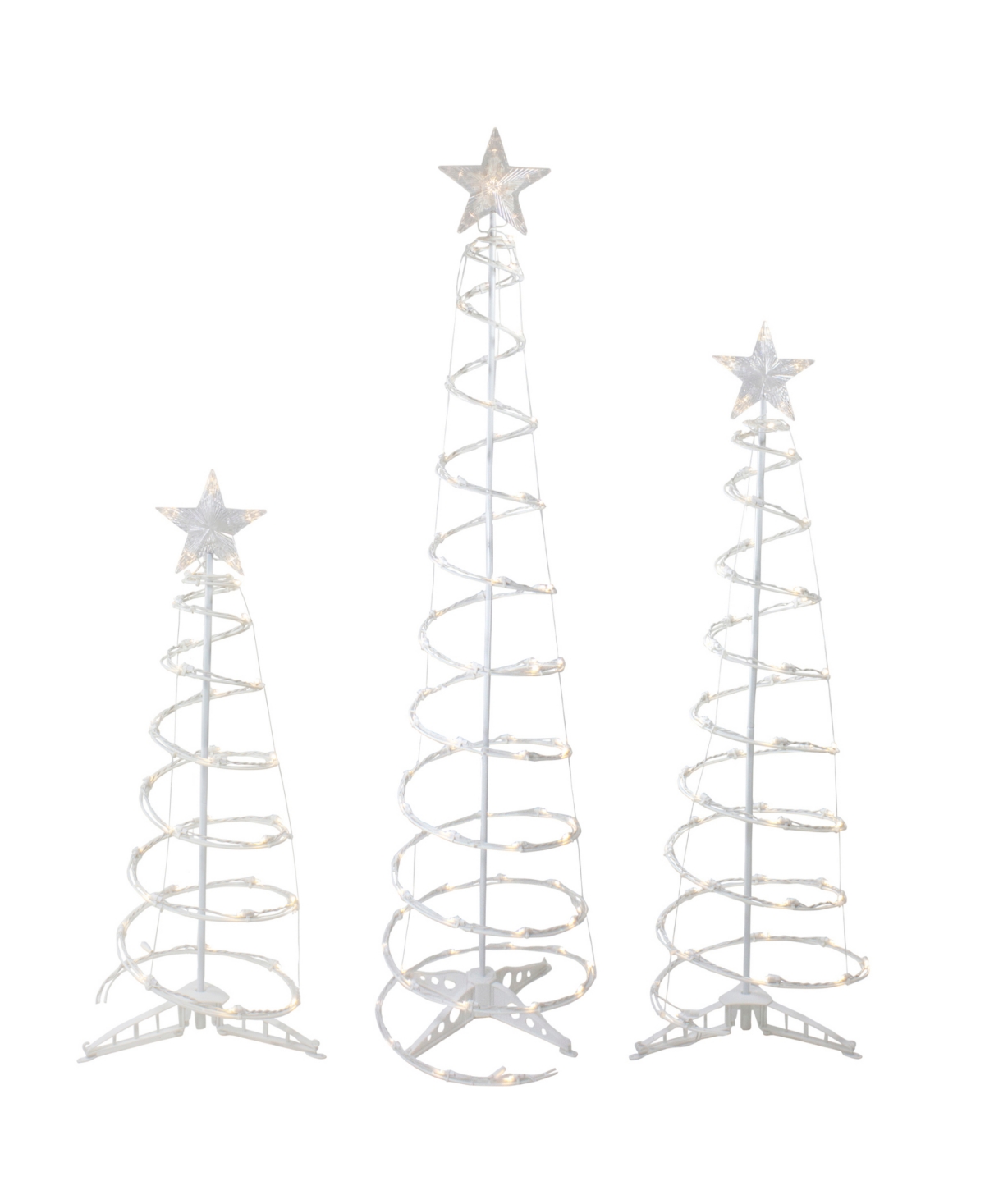3' 4' and 6' Lighted Warm White Outdoor Spiral Christmas Cone Trees Set of 3 Led - White