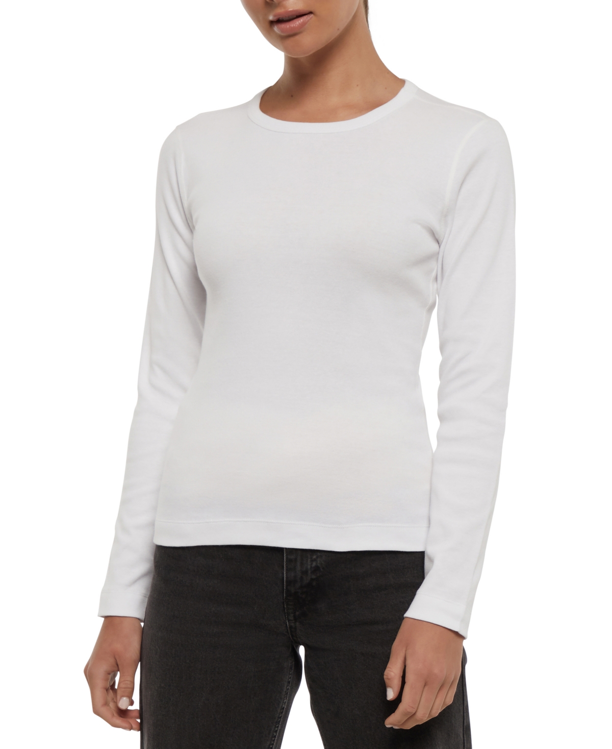 Three Dots Women's Long-sleeve Crewneck T-shirt In White