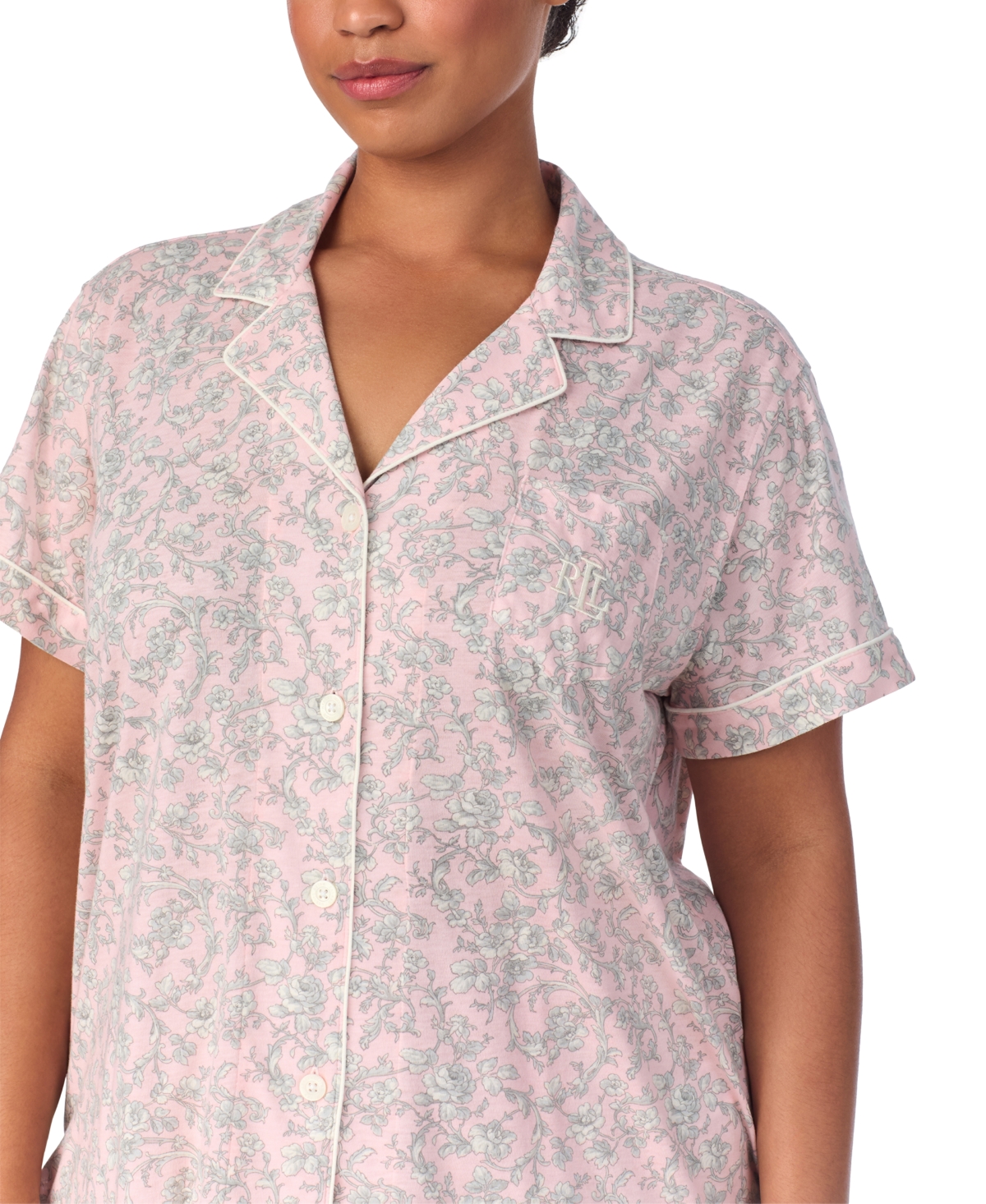 Lauren Ralph Lauren Plus Size Floral Notched-Collar Pajama Set