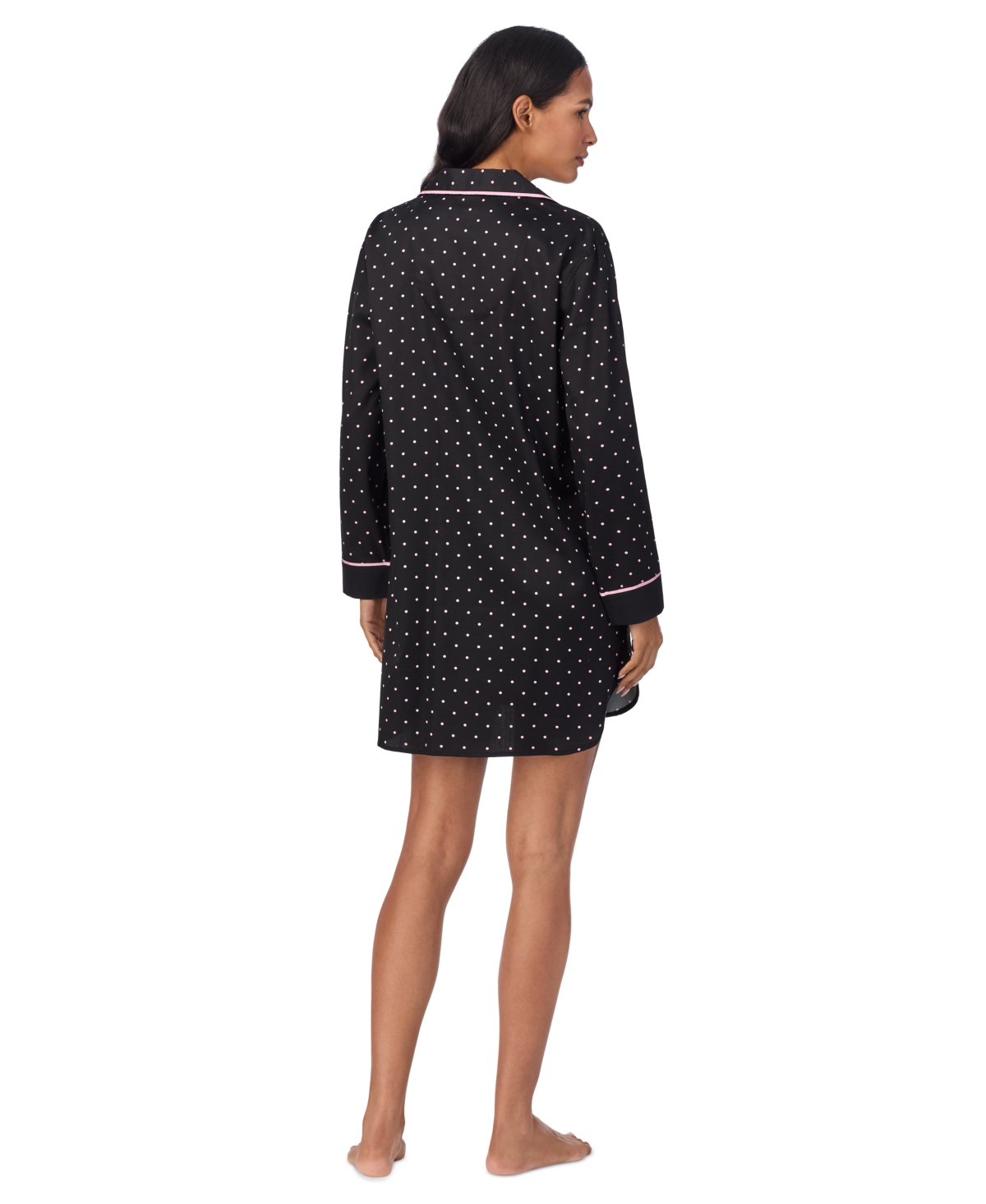 Ralph Lauren Women's Notched-collar Sateen Sleepshirt In Black Dot