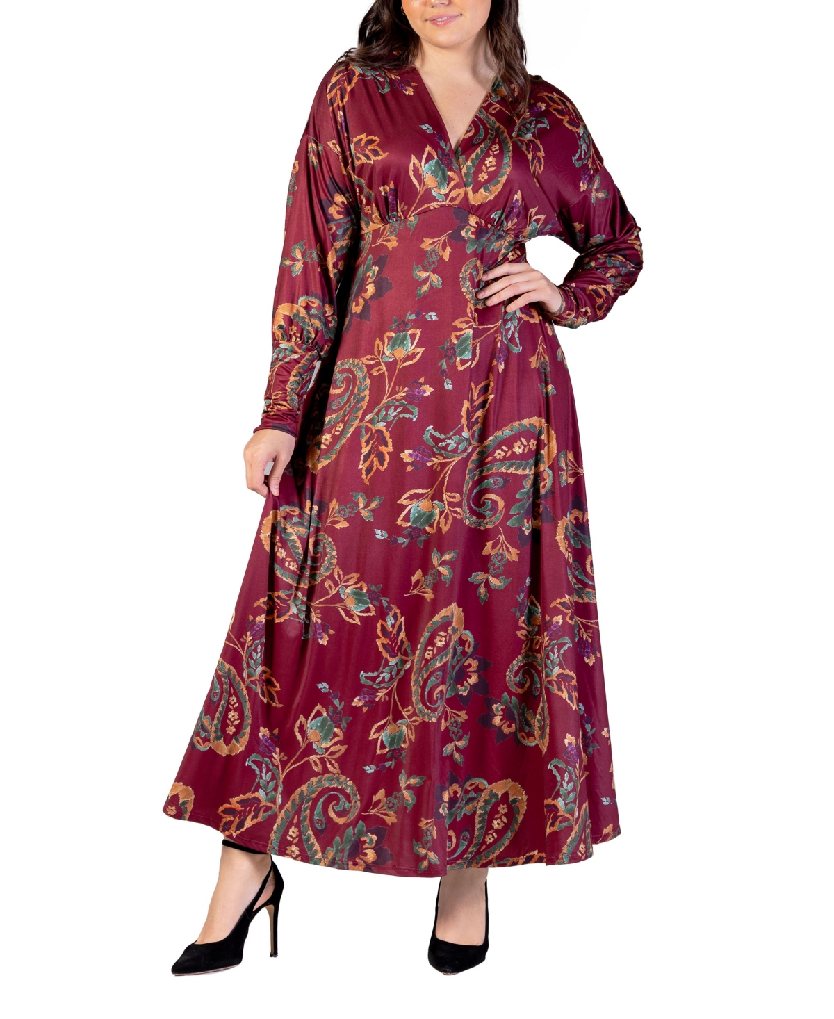 24seven Comfort Apparel Plus Size Bishop Sleeve Maxi Dress