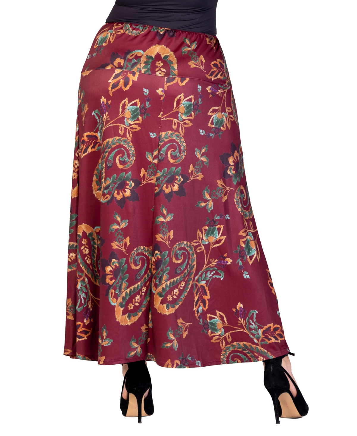 24seven Comfort Apparel Plus Size Elastic Waist Printed Maxi Skirt
