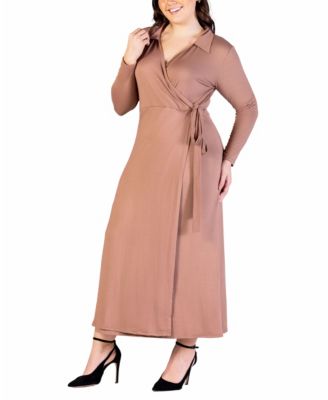Plus Size Collared Wrap Maxi Dress