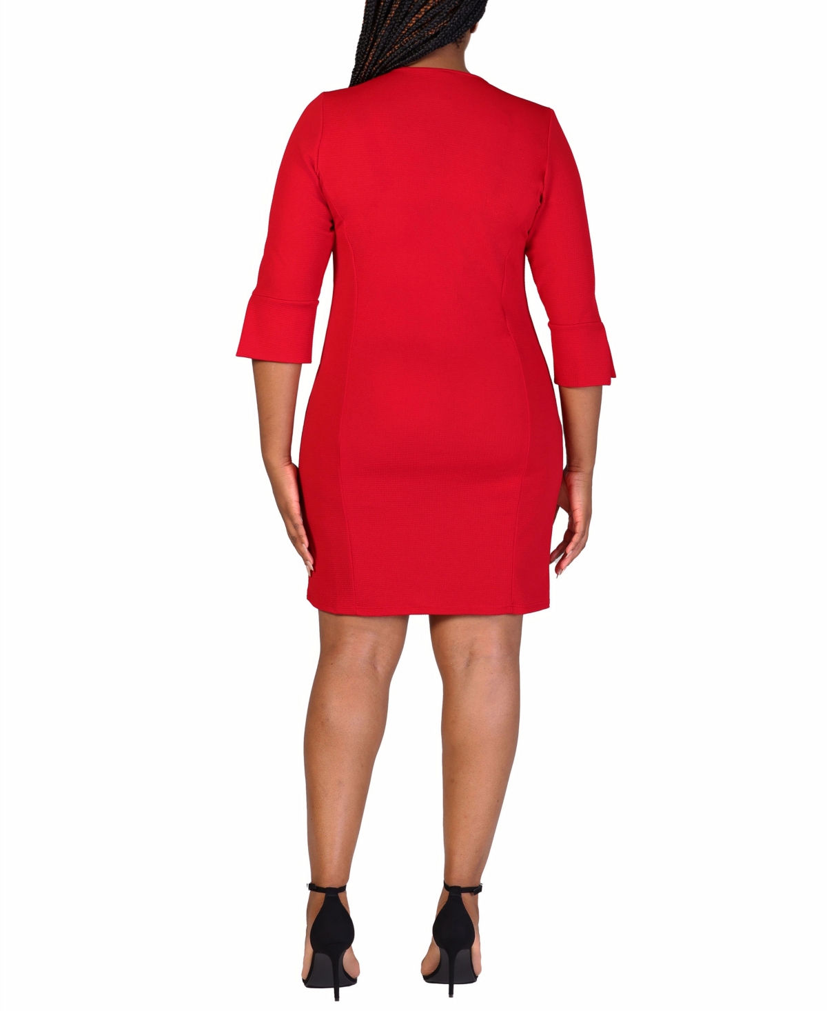 24seven Comfort Apparel Plus Size Three Quarter Sleeve Mini Dress In Ruby
