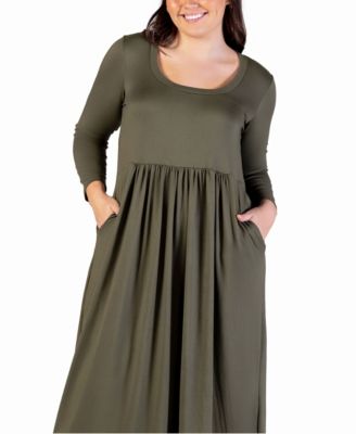 Plus Size Long Sleeve Maxi Dress with Pockets