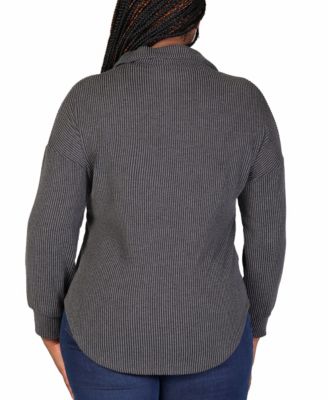 Plus Size Rib Button Up Shirt Jacket