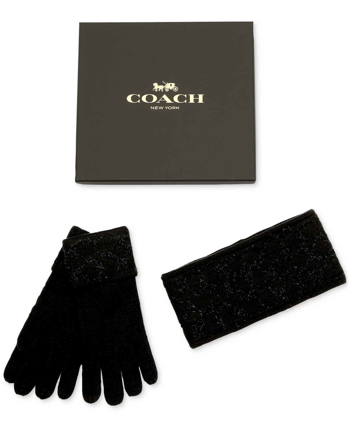 Coach Women's Signature C Metallic Headband & Touch Tip Gloves Boxed Gift Set