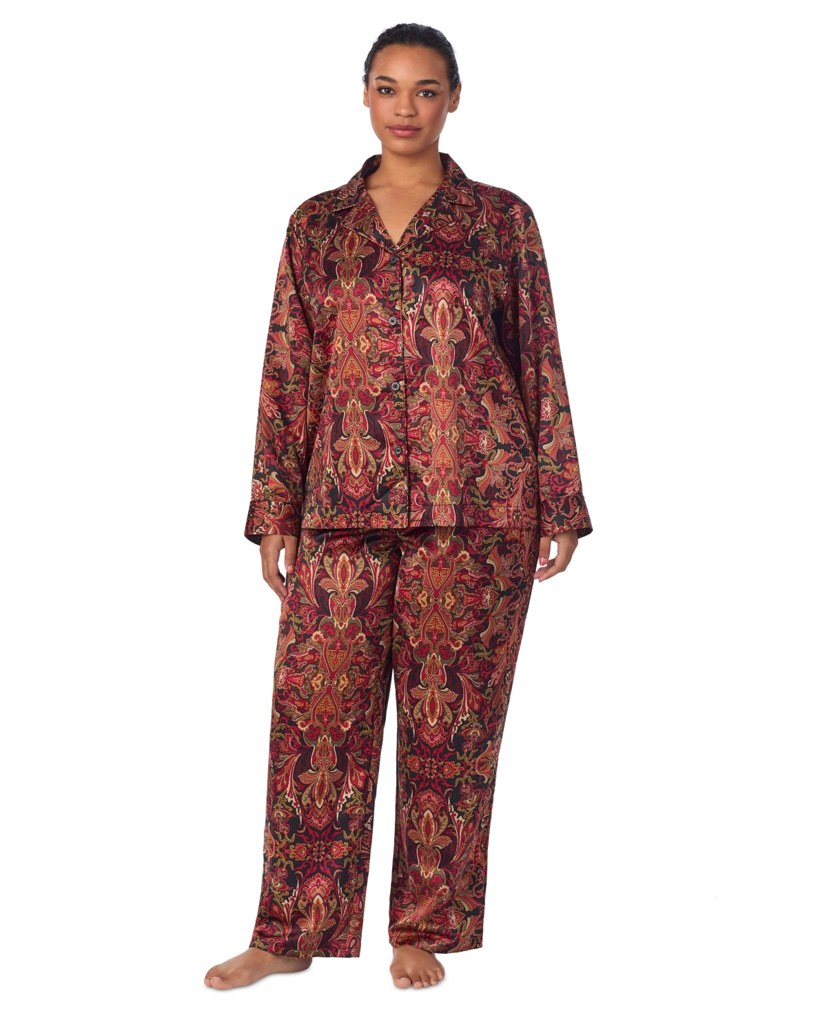 Lauren Ralph Lauren Plus Size Satin Notched-Collar Pajama Set