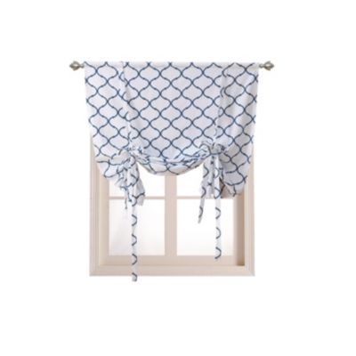 Living Shabby Chic Trellis Quatrefoil Single Tie Up Window Curtain Shade - 42 in. W x 63 in. L, Navy