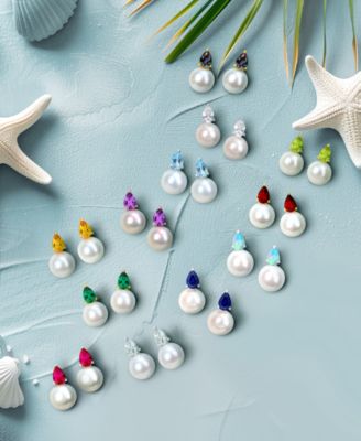 Cultured Freshwater Pearl (8-1/2mm) and Birthstone Stud Earrings in 18k Gold-Plated Sterling Silver, 18k Rose Gold-Plated Sterling Silver or Sterling Silver