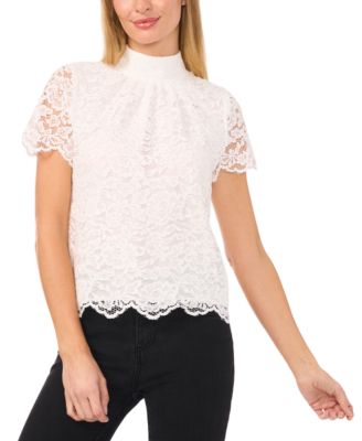 CeCe - Women's Lace Mock Neck Cap Sleeve Blouse