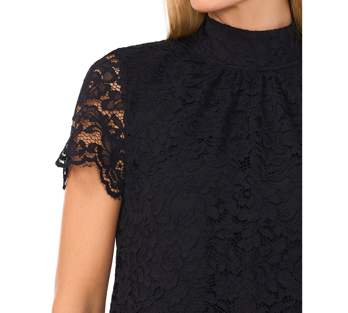 CeCe Women's Lace Mock Neck Cap Sleeve Blouse