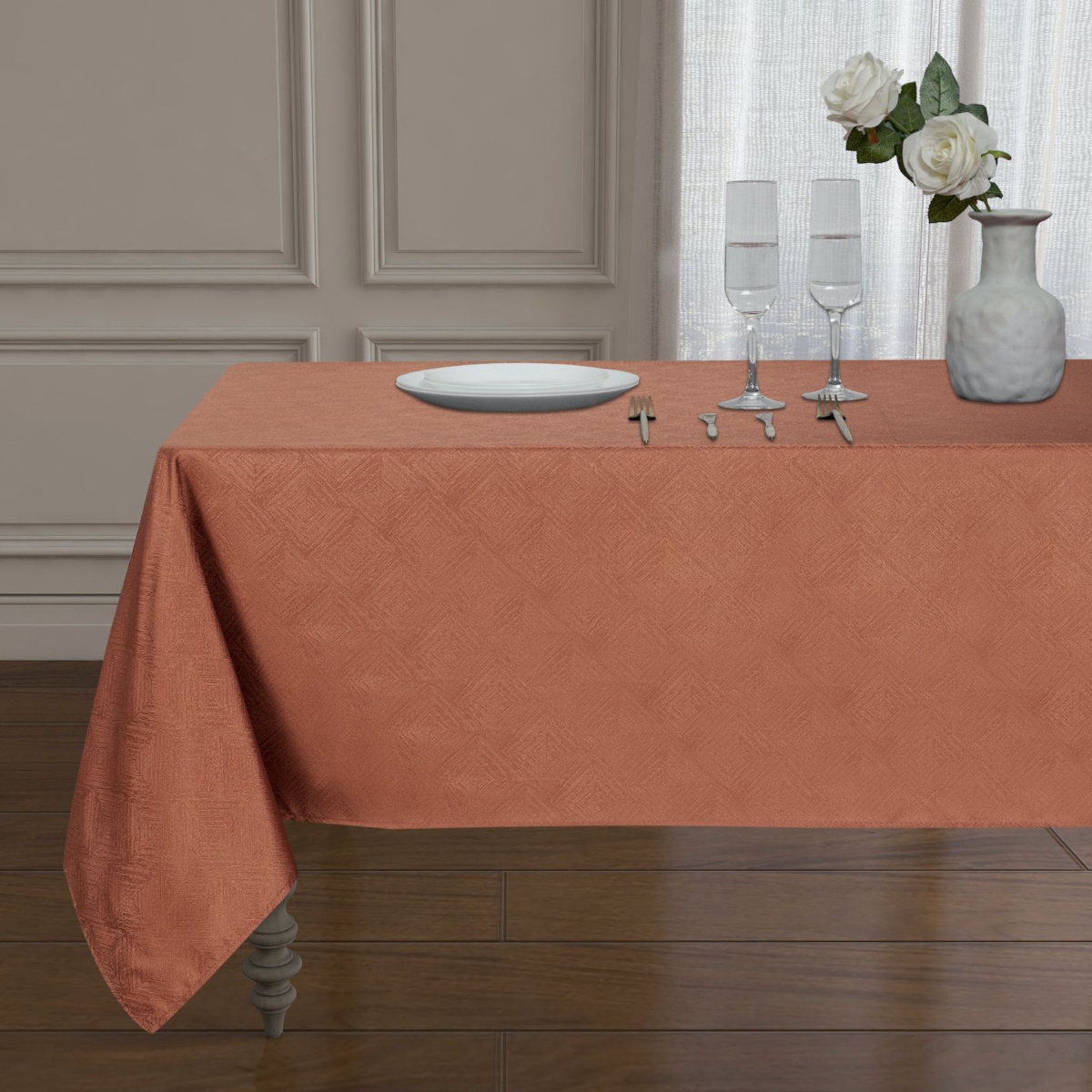 Kate Aurora Diamond Textured Spill And Stain Proof All Purpose Fabric Tablecloth - 60 in. W x 84 in. L (6-8 Chairs),- Spice