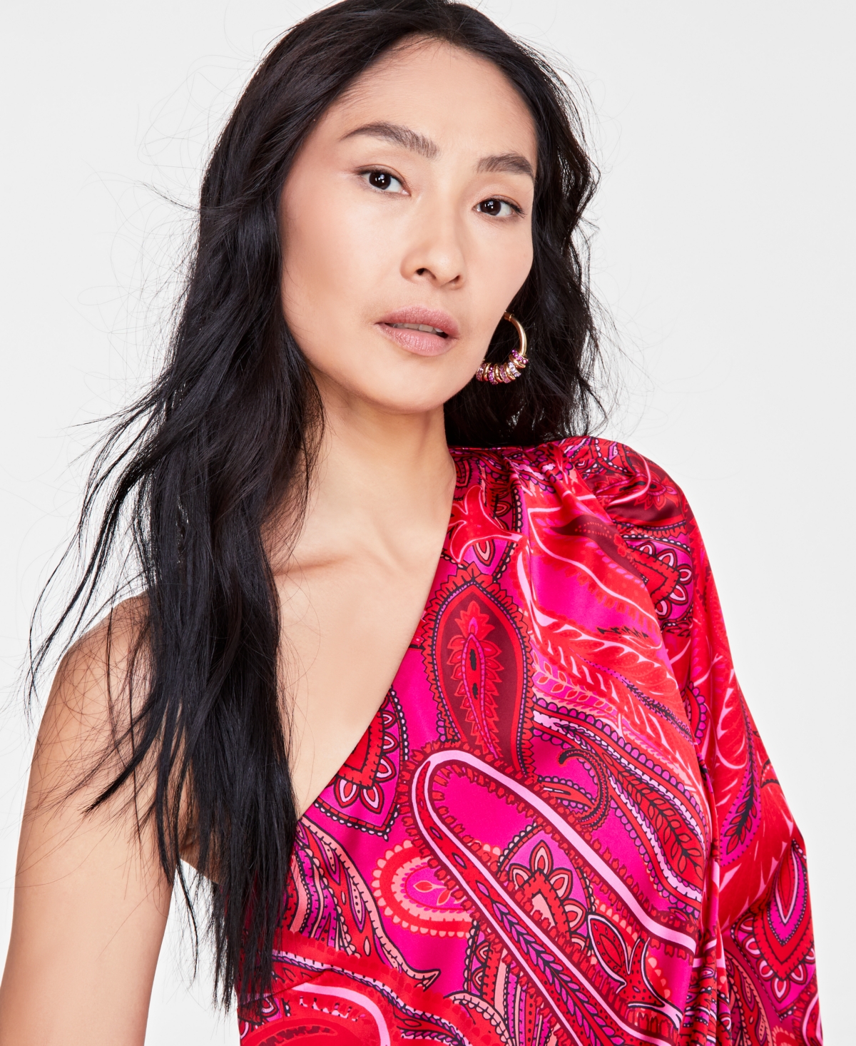 I.n.c. International Concepts Women's Printed Long-Sleeve One-Shoulder Top, Created for Macy's