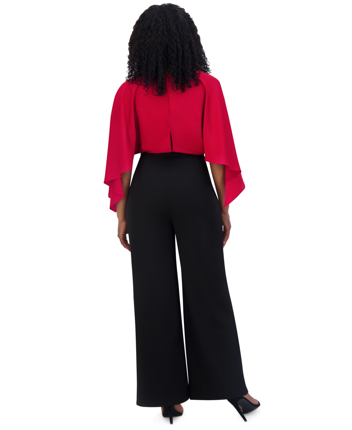 Jessica Howard Petite Colorblocked Rhinestone-Trim Jumpsuit -Red