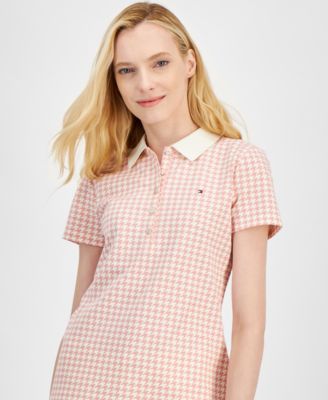 Women's Houndstooth-Print Collared Top