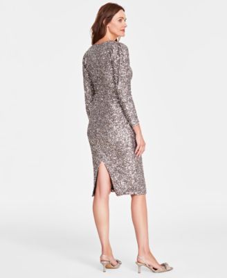 I.N.C. International Concepts Women's Sequin Front-Ruched Midi Dress, Created for Macy's