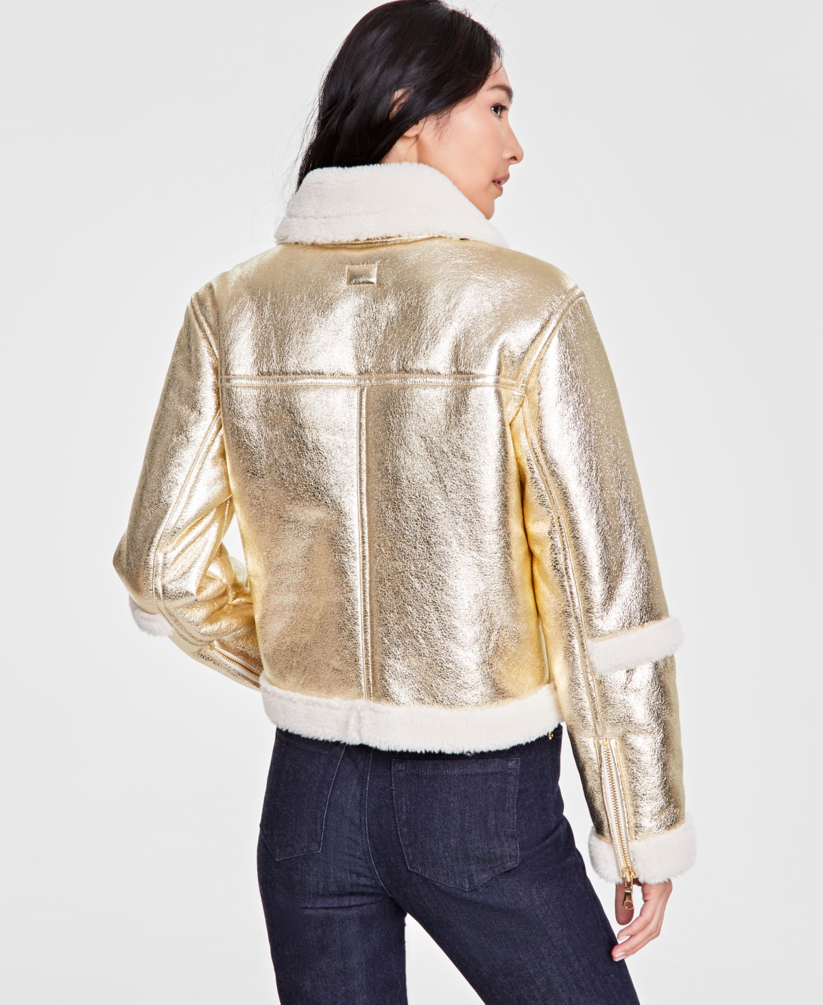 I.n.c. International Concepts Women's Cropped Metallic Aviator Jacket, Created for Macy's