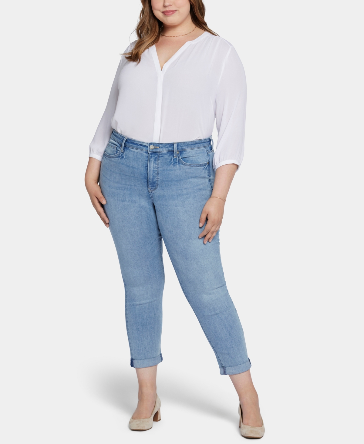 Nydj Plus Size Sheri Slim Ankle Jean with Roll Cuffs