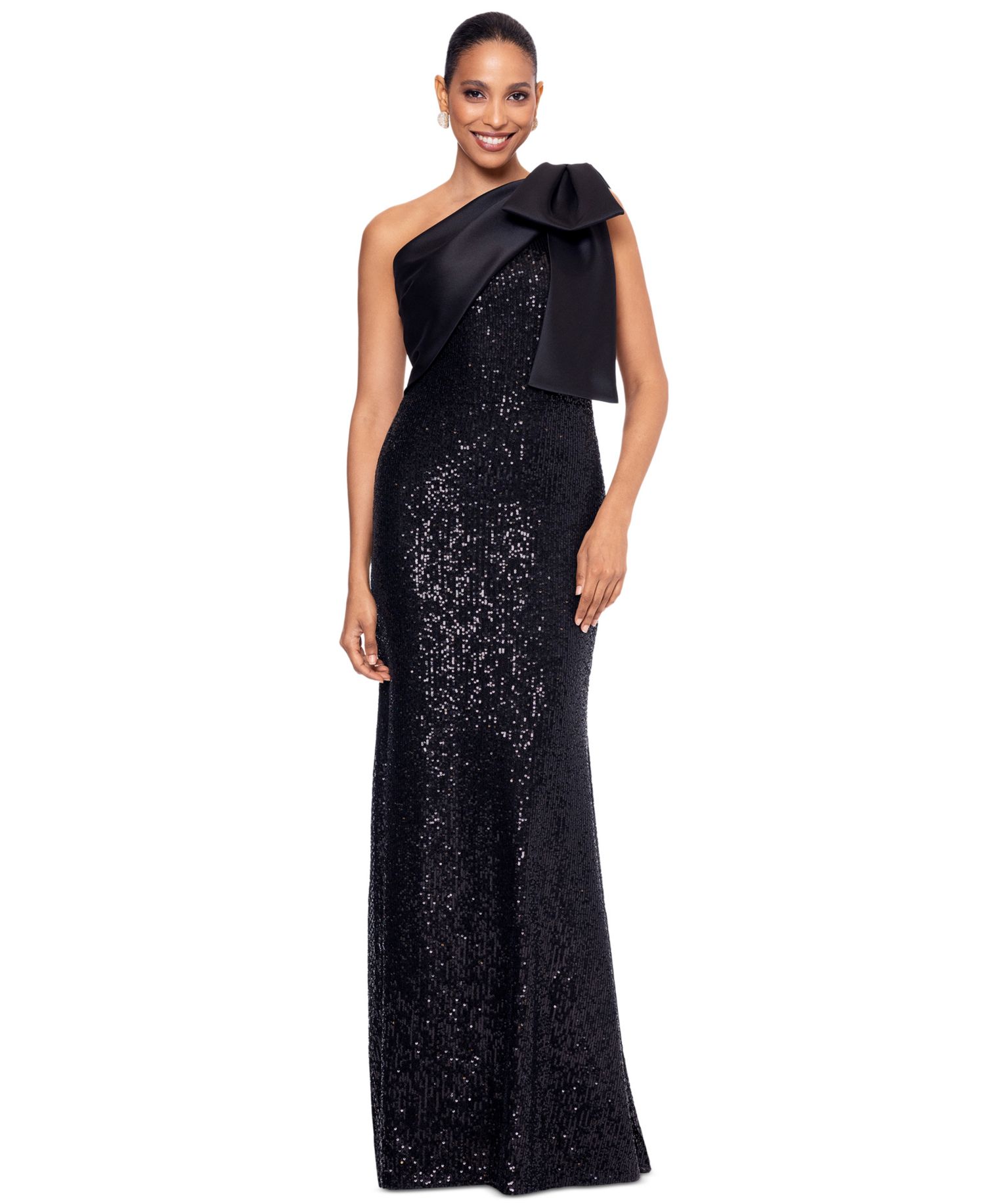 Women's Asymmetric Sequin Bow Sleeveless Gown