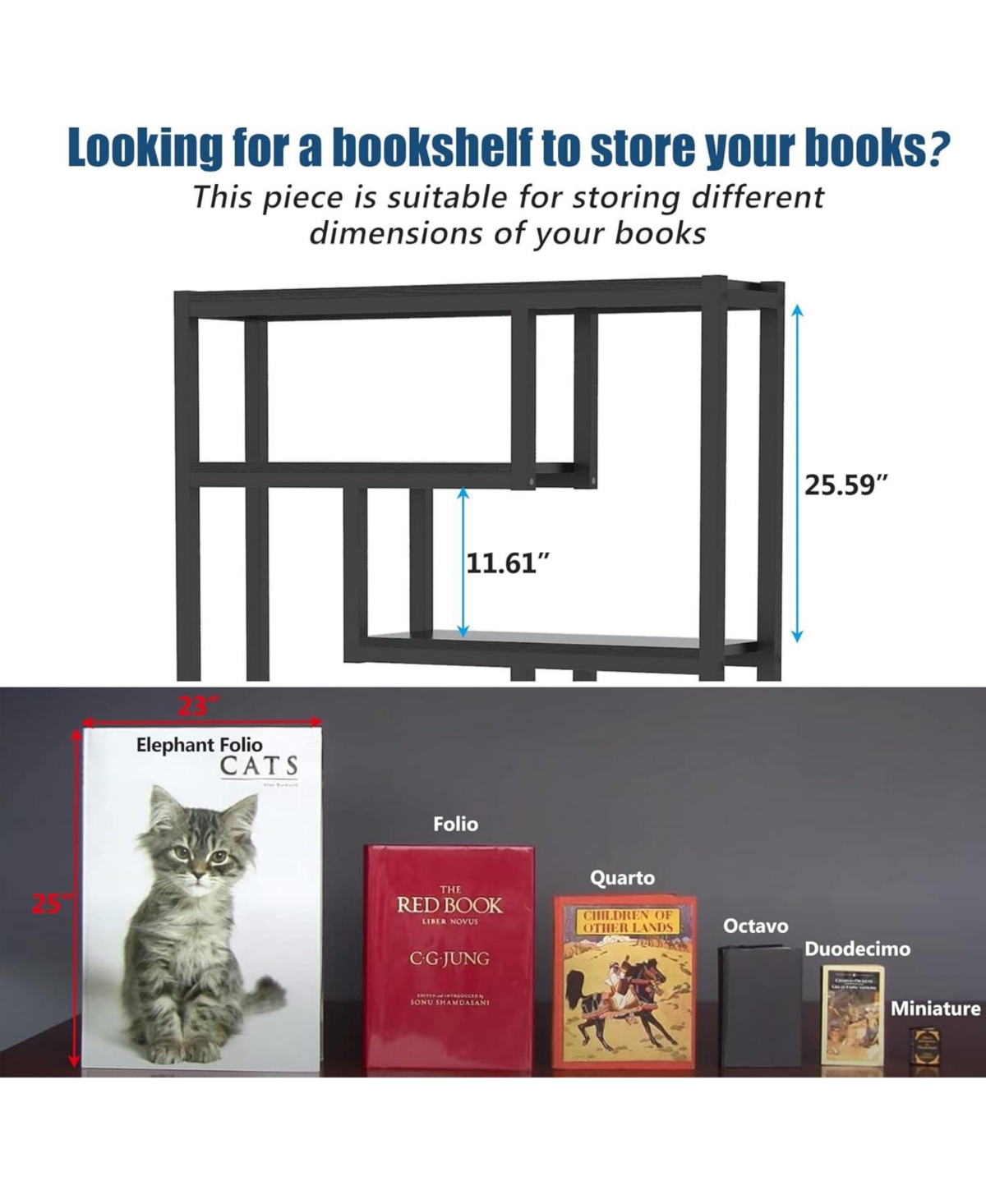 Tribesigns 6-Shelf Industrial Bookshelf, Vintage Etagere Bookcase, Tall Storage Display Staggered Shelves with Sturdy Metal Frame for Home Off